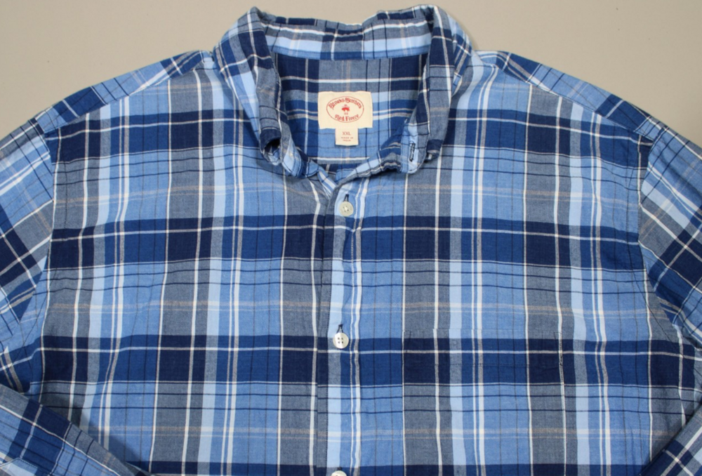 Brooks Brothers Red Fleece Long Sleeve Button Down Shirt Mens 2XL Blue Plaid